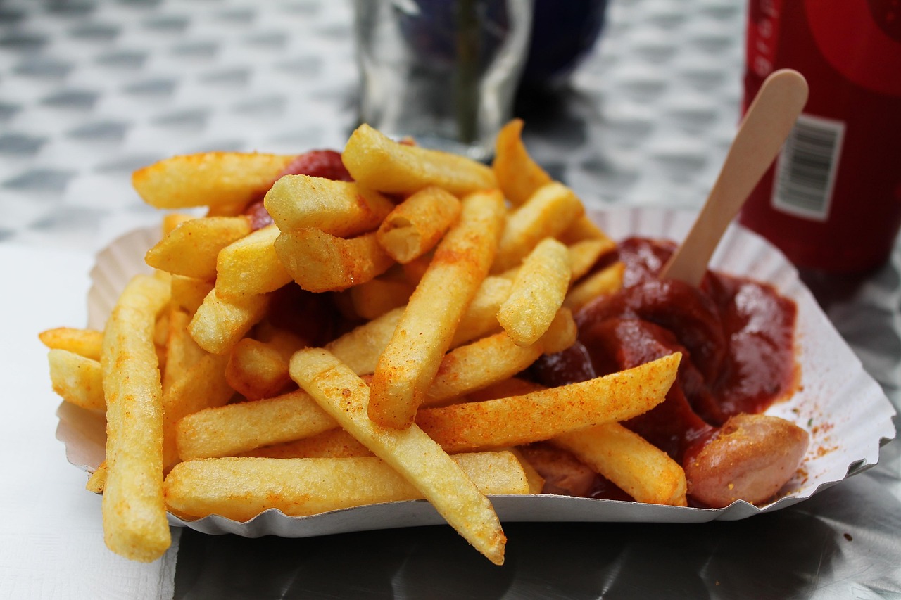 french fries, fast food, junk food, snack, currywurst, meal, french fries, french fries, french fries, french fries, french fries, fast food, fast food, fast food, junk food, junk food, junk food, junk food, currywurst