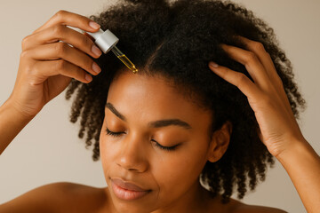 black woman oiling hair